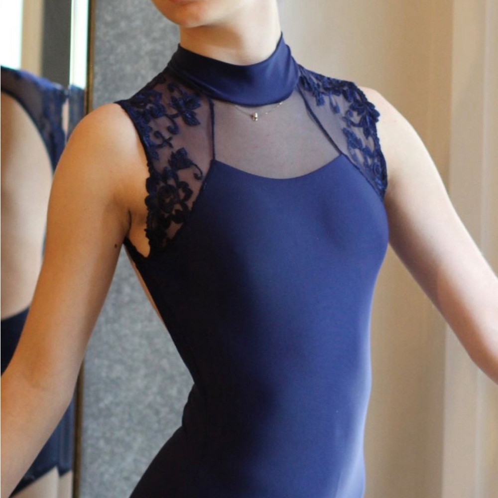 Ballet Rosa High Neck Lace Detail Leotard XS/36